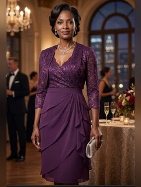 Sally USA Purple Lace Detailed Sleeveless Dress and Lace Bolero Size S